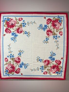 Vintage Pt.Liberty Japanese Handkerchief Pink Cabbage Rose Floral Cotton 16” New